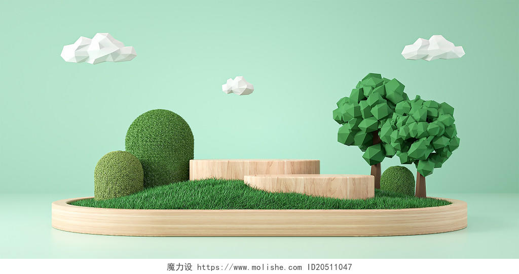 绿色c4d立体场景背景和立体花朵3D花(C4D)